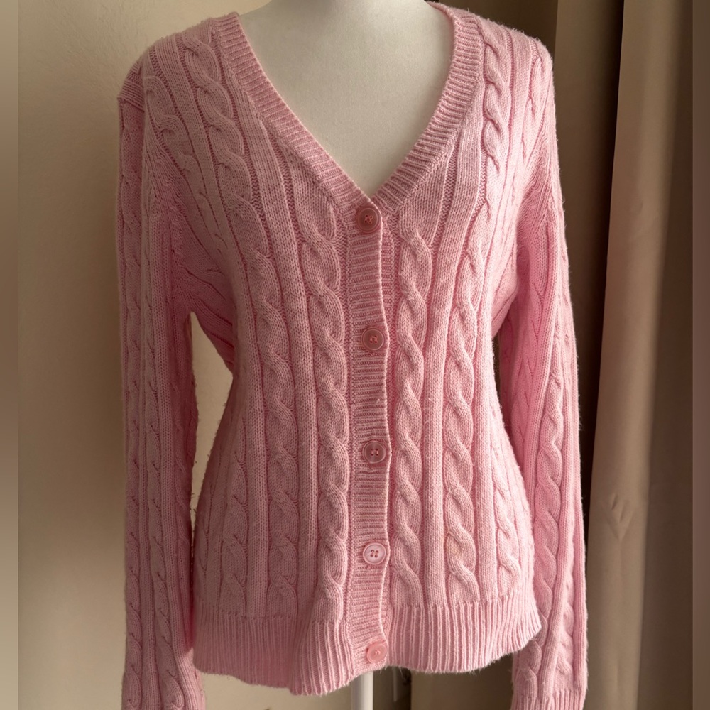 Vintage Chadwick's Real Comfort Baby Pink Cable Knit Women's Sweater, size M